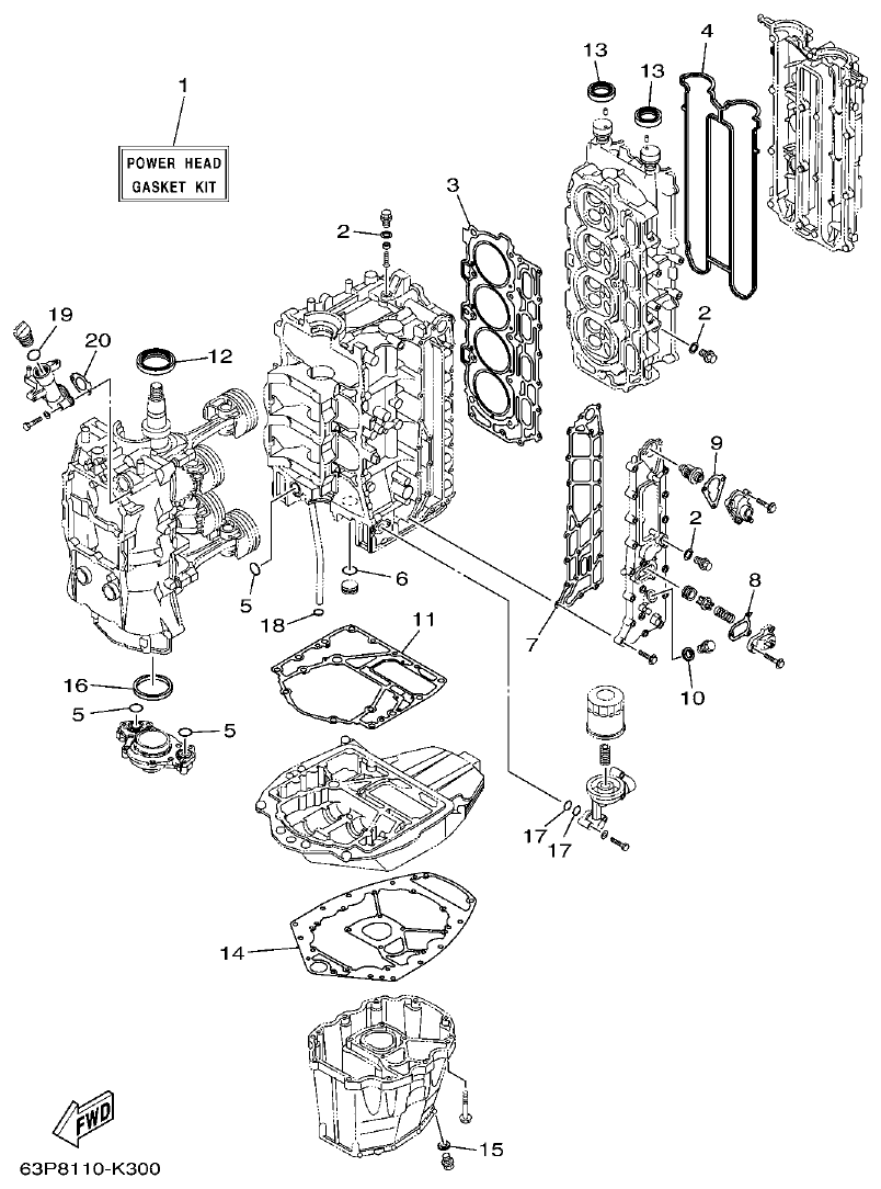 Yamaha F150BET, FL150BET REPAIR KIT 1 parts diagram